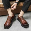 Spring Luxury Brand Designer Dress Shoes Men Boots Thick Bottom Platform Casual Oxford Boots Low Heel Lace-up Round Head Shoes - Image 5