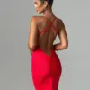 XIZOU Spaghetti Strap Backless Sexy Maxi Dress For Women Fashion Summer New Sleeveless Bodycon Club Party Long Dress Elegant