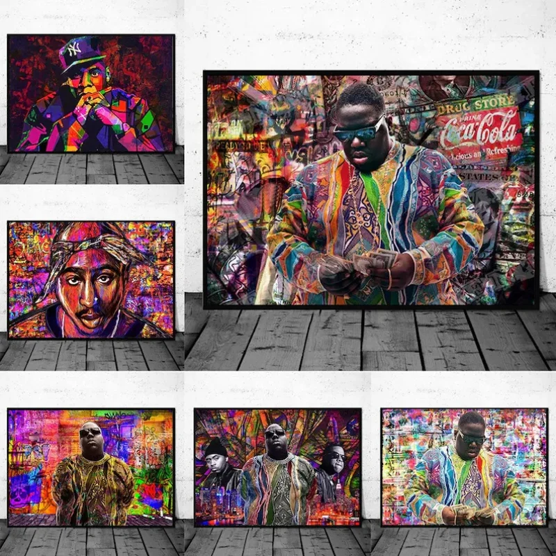 Colorful Graffiti Biggie Smalls Posters 2Pac Life Music Rap Style Canvas Painting and Prints Wall Art Paintings Room Home Decor