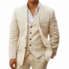 3 Piece Linen Summer Men Suits for Wedding Groom Tuxedos 2023 Casual Beach Custom Man Suit Set Jacket Vest with Pants Man Fahion - Image 2