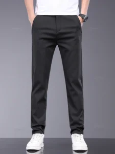 Brand Clothing Summer Soft Stretch Bamboo Fiber Fabric Men's Casual Pants Thin Slim Elastic Waist Business Grey Trousers Male 38 - Image 3