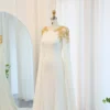 Sharon Said Elegant White Mermaid Dubai Evening Dress with Cape Sleeves Gold Beaded Arab Muslim Women Wedding Party Gowns SS285 - Image 3