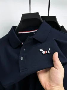 Luxury Men's Spring and Autumn Pure Cotton Business Casual Long-sleeved High-quality Puppy Embroidered Lapel POLO Shirt T-shirt - Image 2
