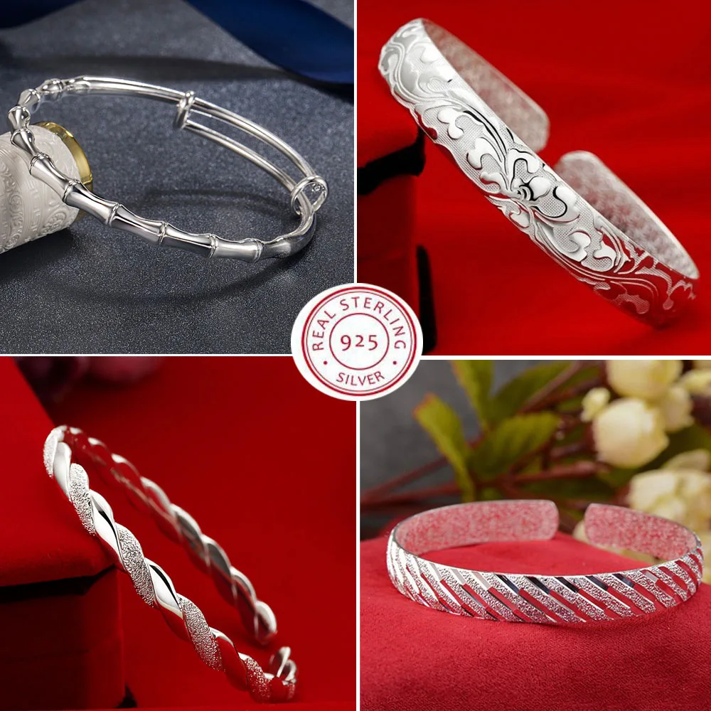 New 925 Sterling Silver Original romantic Gypsophila star Bangles for women bracelets fashion party wedding accessories jewelry