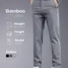 Brand Clothing Summer Soft Stretch Bamboo Fiber Fabric Men's Casual Pants Thin Slim Elastic Waist Business Grey Trousers Male 38