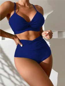 New Solid Color Split Swimsuit Gather Sexy High Waist Beach Women's Bikini - Image 5