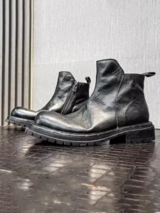 Gothic Vintage Mens Horsehide Genuine Leather Boots Zipper Motorcycle Short Boots Spring Autumn High Quality Handmade Shoes Male - Image 5