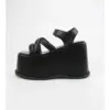 Women Lolita Belt Round Toe Gothic Punk Sandals Shoes Platform Wedge High 12CM Heel Creepers Japanese Harajuku Dark JK