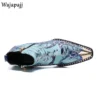Men Premium Genuine Leather Embossed Double Zipper High Top Boots Spring Autumn Metal Pointed Toe Ankle Boots Shoes For Men - Image 5