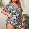 Swimsuit Plus Size Woman Leopard Print Short Sleeve Beach Outfits Bikini Dress High Waist Large Size Bath Clothes Tankini - Image 2