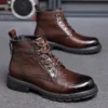 Luxury Quality Designer Vintage Cow Leather Men Snow Boots Business Genuine Leather Men Boots Lace Up Outdoor Motorcycle Boots - Image 3