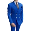 2023 Casual Sky Blue Men Suits Double Brested Peak Lapel Gold Button Groom Wedding Tuxedos Best 2 Pcs Blazers Jacket Pants Set - Image 4