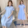 Maternity Dresses Cotton Summer Clothes for Pregnant Women Fashion Oversized Mid Length Shirt Skirt Casual Pregnancy Vestidos - Image 3