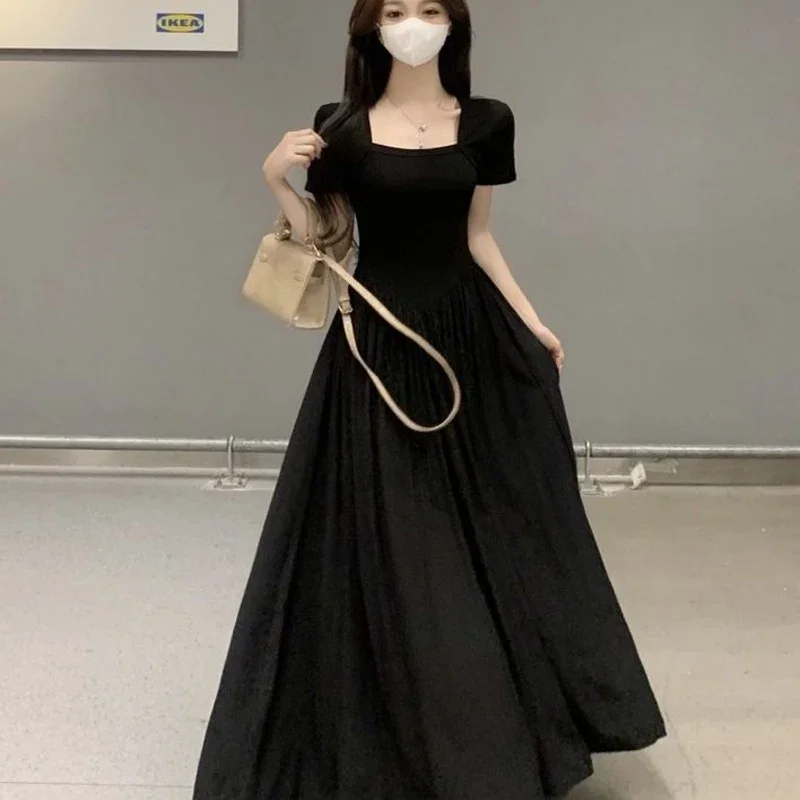 TFETTERS New Arrival Black Dress Women 2024 Fashion Summer Square Collar Dresses Women Korean Fashion Solid Slim Dress for Women