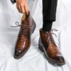 Vintage Crocodile Pattern Genuine Leather Boots Men's Chelsea Boots Brand Fashion Designer Ankle Boots for men motorcycle boots - Image 4
