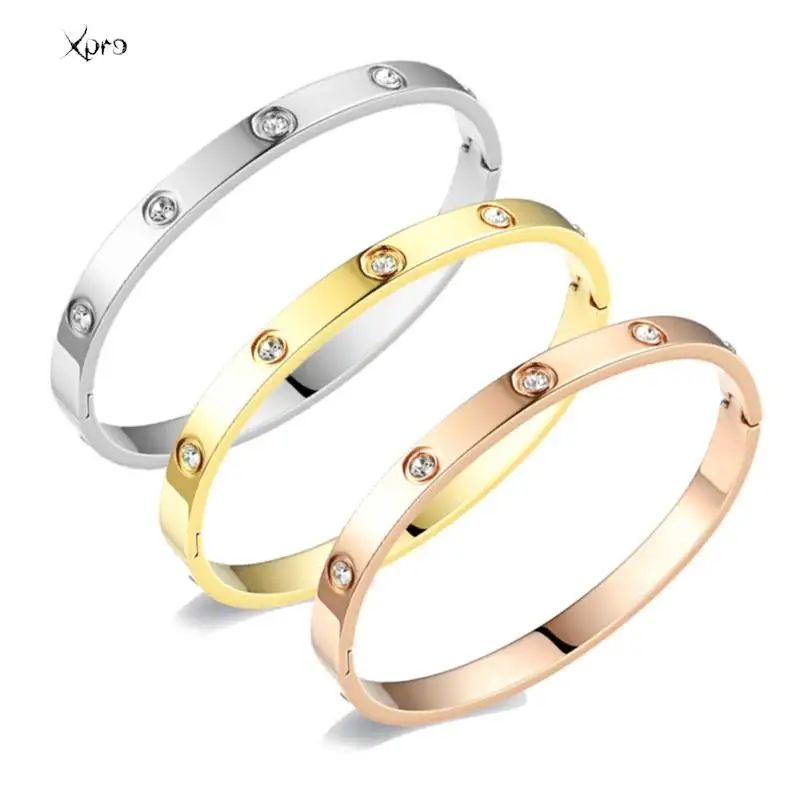 New Design Zircon inlaid Bracelets & Bangles For Women Gold Silver Color Stainless Steel Waterproof Luxury Brand Jewelry Gifts