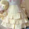 KIMOKOKM Preppy Style Cute Ball Gown Skirt Kawaii A-Line Lolita Skirts Sweety Lace Bandage Ruffles Sweetheart Girly Mini Skirt