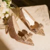 2024 Autumn Luxury Pointed Toe Pumps Sequined Rhinestone Butterfly Women heels Gold Silver High Heels Party Wedding Shoes - Image 2
