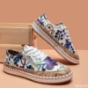 Women Casual Loafers Elegant Floral Printed Lace Up Flat Fashion Round Toe Vulcanized Shoes Outdoor Light Walking Shoes - Image 3