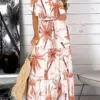 New Women's Summer Ruffle Edge Off Shoulder Lace Up One Line Neck Print Irregular Floor Sweeping Long Dress For Women