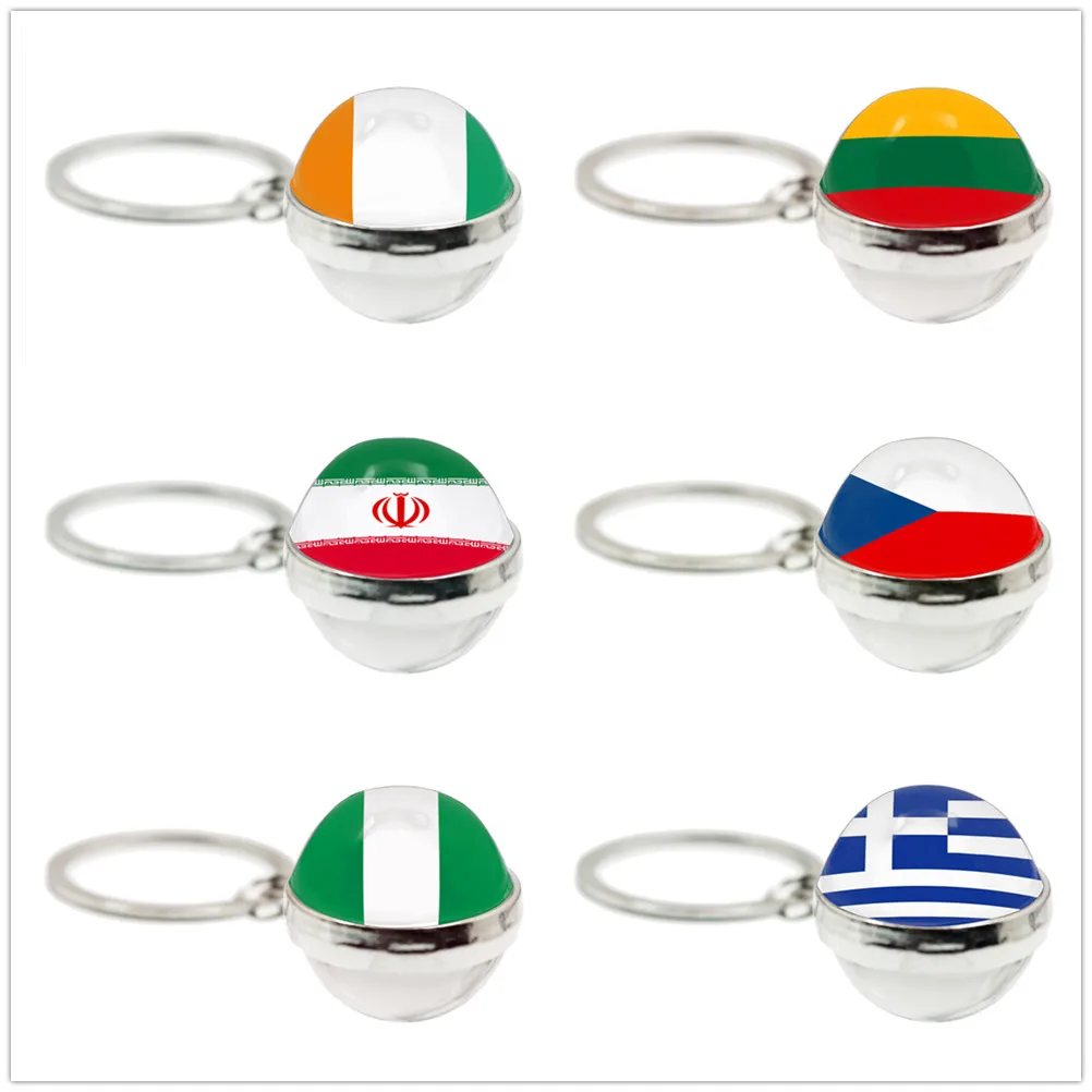 Greece,Jordan,Italy,Nigeria,Germany,Iran,Czech Republic,Coate d'Ivoire,Lithuania 20mm Glass Cabochon Double-Sided Keychain