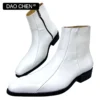 LUXURY DESIGNER MEN ANKLE BOOTS SHOES BLACK WHITE ZIP GENUINE LEATHER MENS DRESS BOOTS SHOE WEDDING OFFICE BOOTS FOR MEN - Image 2
