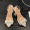 Liyke Fashion Design White Pearl Bowknot Women Pumps Sexy Pointed Toe High Heels Wedding Prom Shoe PVC Transparent Sandal Female - Image 2