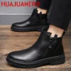 Man Winter Chelsea Boots Plush Warm Male Casual Genuine Leather Shoes Side Zipper Designer Men's Dress Boot Business Footwear - Image 3