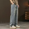 2024New Elastic loose straight jeans men's wide legged denim pants casual trousers Korean style Sportswear clothing jeans pants - Image 5