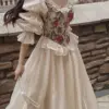 Vintage Elegant Print Floral Dress Women 2023 Autumn O-neck Casual Evening Party Midi Dress Female Puff Sleeve Korea Fairy Dress