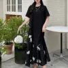 NYFS 2024 Summer New Korea Woman Dress Vestidos Robe Elbise Loose Plus Size Short Sleeve Patchwork Jacquard Satin Long Dresses
