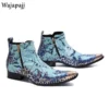 Men Premium Genuine Leather Embossed Double Zipper High Top Boots Spring Autumn Metal Pointed Toe Ankle Boots Shoes For Men - Image 3