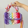 Handmade Women's Needle Hook Bag Designer Multi Color Handbag Luxury Colorful Rainbow StripThread Hook Knitted Small Square Flap - Image 6