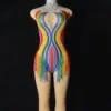 Rhinestones Jumpsuit long Sleeves Stretch Sexy Bodysuit Women Birthday Stage play Celebrate Dress Dancer Party Show Dress