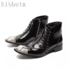 Brand New Design Men Ankle Boots Metal Square Toe Rivets Lace Up Short Boot Fashion Business Black Genuine Leather Boots - Image 2