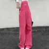 SM jeans womens 2022 Summer Preppy Style loose Girls Pink wide leg trousers jumpsuit korean casual denim overalls womens (78891