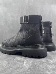 British Style Mens Cargo Boots Fashion Gothic Spliced Canvas High Top Shoes Zipper Autumn Winter Casual Motorcycle Short Boots - Image 3