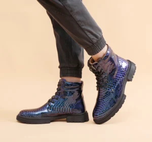 HKDQ Luxury Snake Designer Ankle Boots Man Fashion Blue Patent Leather High Top Boots Men Quality Glitter Men's Platform Boots - Image 3