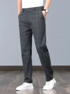 Summer Thin England Plaid Work Stretch Pants Men Business Fashion Slim Grey Black Casual Pant Man Brand Clothing Formal Trousers - Image 2