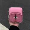 Y2K Vintage Korean Small Chain Shoulder Bag Flap Clutch Purse Handbags Pink PU Leather Gothic Cross Girls Crossbody Ladies Bags - Image 2