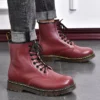 High Quality Genuine Leather Boots Men Classic Designer Wine Red Men's Half Boots Trendy High Top Lace-up Winter Boots For Women - Image 2