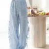 FUFUCAILLM Women Wide-Leg Pants Plaid/Stripe Print Side Tie-Up Loose Trousers Spring Summer Casual Sweatpants Bottoms