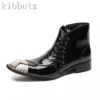 Brand New Design Men Ankle Boots Metal Square Toe Rivets Lace Up Short Boot Fashion Business Black Genuine Leather Boots - Image 6