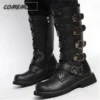Men's Leather Motorcycle Boots Mid-calf Military Combat Boots Gothic Belt Punk Boots Tactical Army Shoes Autumn Winter Plus Size - Image 2