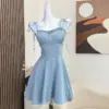 Summer Korean Fashion Sexy Gyaru Spaghetti Strap Y2k Midi Denim Dress Women 2023 Jean Frocks Party One-Piece Chic High Street