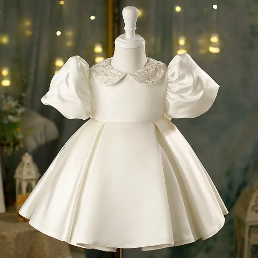 High-End Flower Girls Evening Gown Lace Bow Design Spanish Vintage Children Birthday Party Dresses For Girls Easter Eid A1238