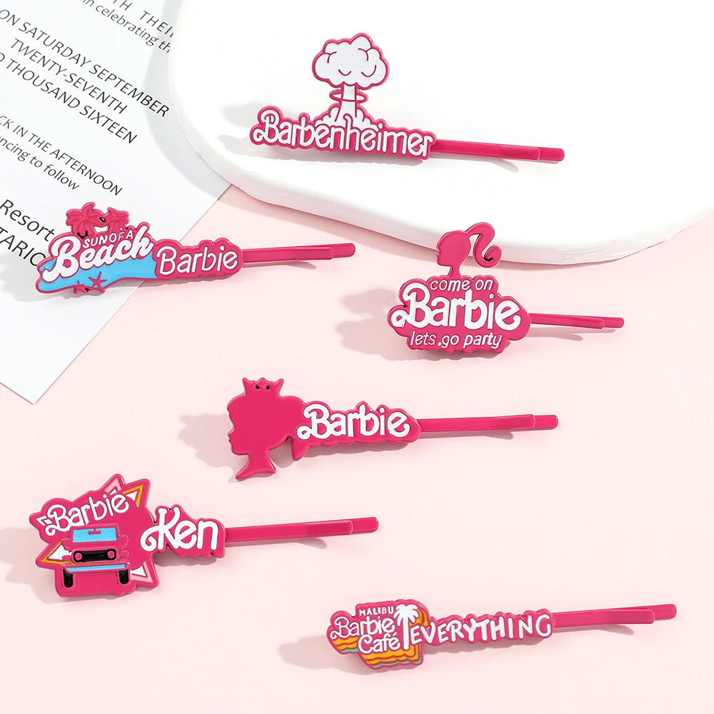 Fashion Girls Barbie Pink Hair Clips Side Clip and Letter Hairpin with Bangs for Girls Hair Accessories Jewelry Collection Gift