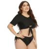 Two Pieces Swimsuit Women Plus Size 2022 Summer Short Sleeve Crop Tops 2 Pieces Set Bathing Suit Black Beach Swimwear - Image 3