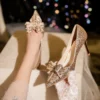 2024 Autumn Luxury Pointed Toe Pumps Sequined Rhinestone Butterfly Women heels Gold Silver High Heels Party Wedding Shoes - Image 3