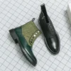 Men's Classical Chelsea Boots Green Slip-On Cowboy Boots Men Fashion Ankle Boot Mens Designer Casual Short Boots High-Top Shoes - Image 5